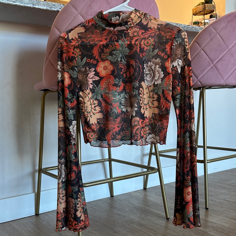 Floral Long Sleeve Sheer Top